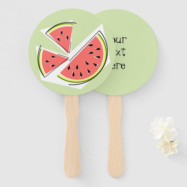 Watermelon Green Pieces Text Hand Fan (Front and Back)