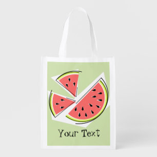 Watermelon Green Pieces Text reusable bag