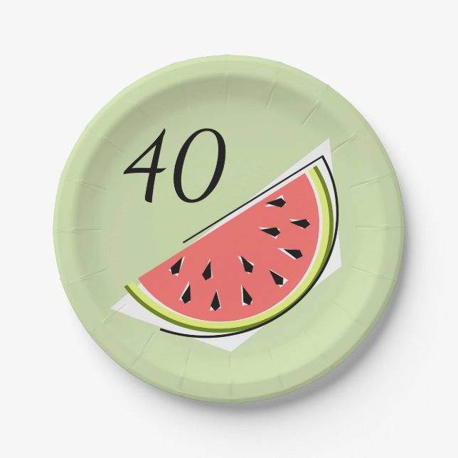 Watermelon Green slice 40 Age paper plates (Front)
