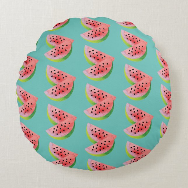 Watermelon Halves Pink Round Pillow (Front)