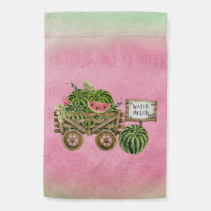 Watermelon Harvest Farmhouse Watercolor Wood Cart  Garden Flag