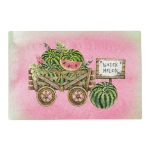 Watermelon Harvest Farmhouse Watercolor Wood Cart Placemat