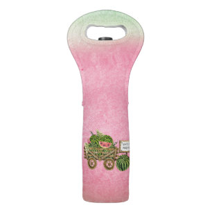 Watermelon Harvest Farmhouse Watercolor Wood Cart Wine Bag