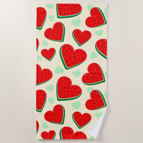Watermelon Heart Valentines Day Free Palestine Beach Towel