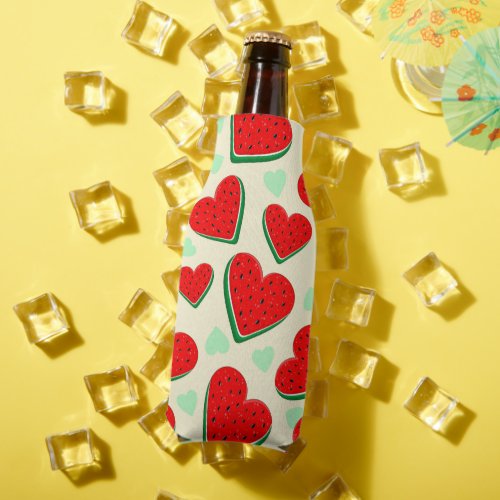 Watermelon Heart Valentines Day Free Palestine Bottle Cooler