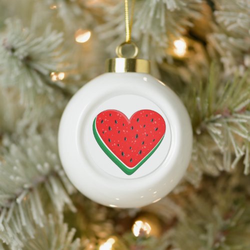 Watermelon Heart Valentines Day Free Palestine Ceramic Ball Christmas Ornament