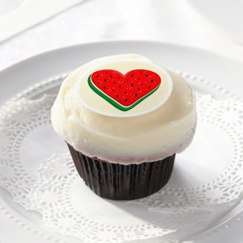 Watermelon Heart Valentines Day Free Palestine Edible Frosting Rounds