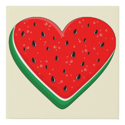 Watermelon Heart Valentines Day Free Palestine Faux Canvas Print