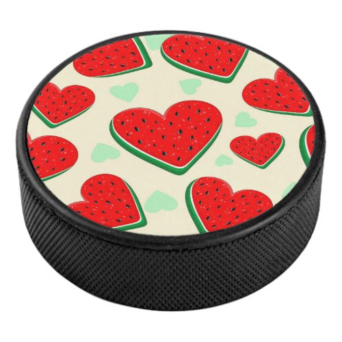 Watermelon Heart Valentines Day Free Palestine Hockey Puck