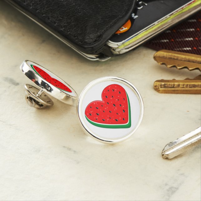 Watermelon Heart Valentine's Day Free Palestine Lapel Pin (In Situ)