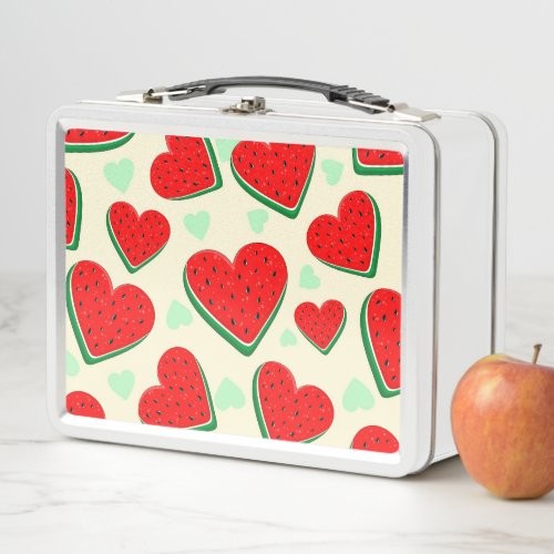 Watermelon Heart Valentines Day Free Palestine Metal Lunch Box