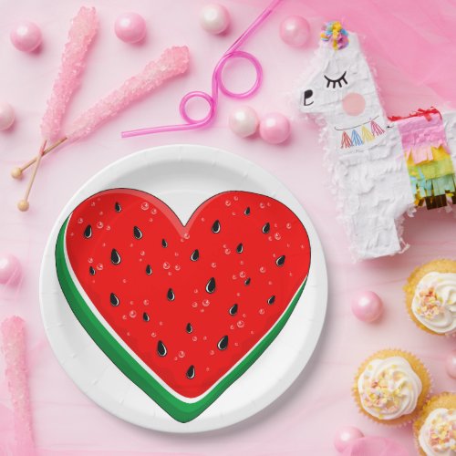 Watermelon Heart Valentines Day Free Palestine Paper Plates