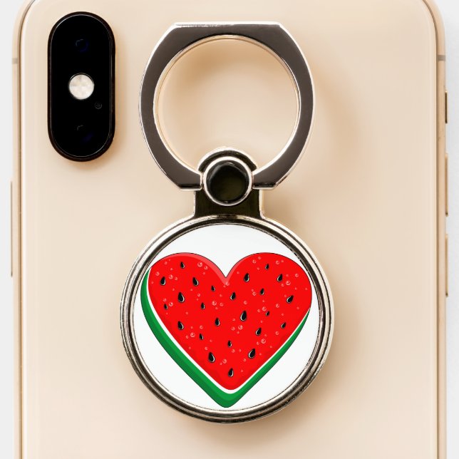 Watermelon Heart Valentine's Day Free Palestine Phone Ring Stand (Close Up)
