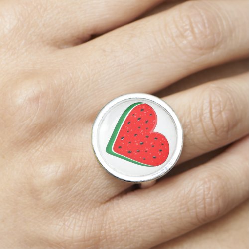 Watermelon Heart Valentines Day Free Palestine Ring