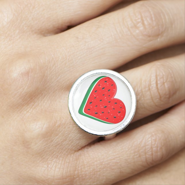 Watermelon Heart Valentine's Day Free Palestine Ring (In Situ)