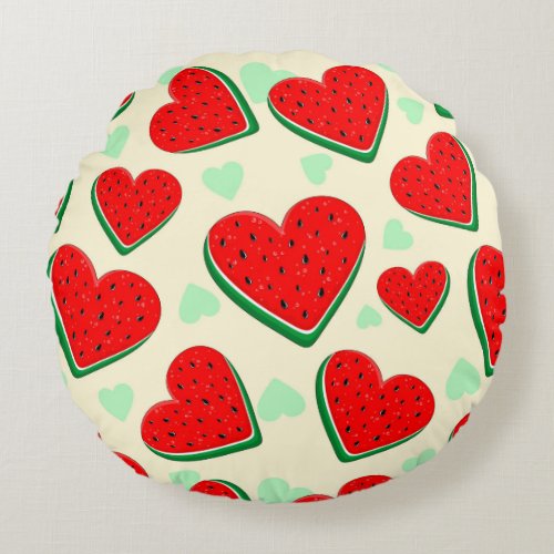 Watermelon Heart Valentines Day Free Palestine Round Pillow