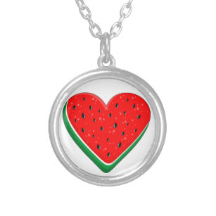 Watermelon Heart Valentine's Day Free Palestine Silver Plated Necklace