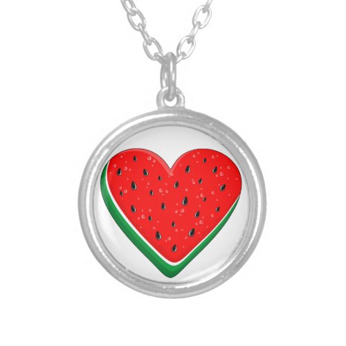 Watermelon Heart Valentines Day Free Palestine Silver Plated Necklace