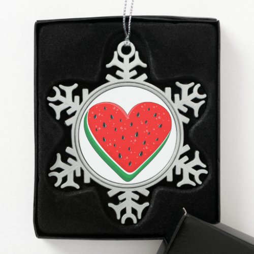 Watermelon Heart Valentines Day Free Palestine Snowflake Pewter Christmas Ornament