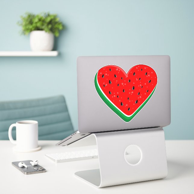 Watermelon Heart Valentine's Day Free Palestine Sticker (Laptop On Desk)