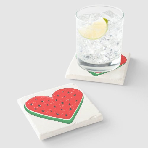 Watermelon Heart Valentines Day Free Palestine Stone Coaster