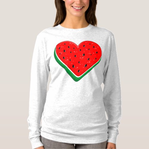 Watermelon Heart Valentines Day Free Palestine T_Shirt