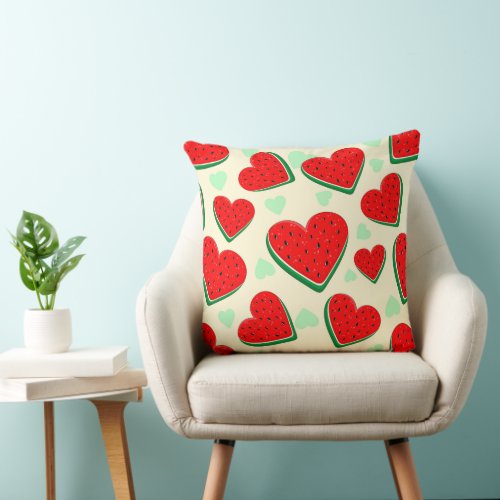 Watermelon Heart Valentines Day Free Palestine Throw Pillow