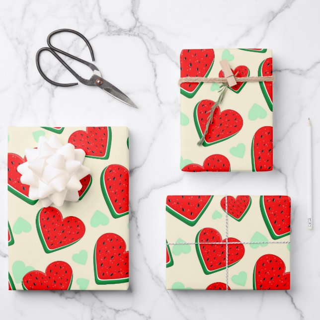 Watermelon Heart Valentine's Day Free Palestine Wrapping Paper Sheets (Front)