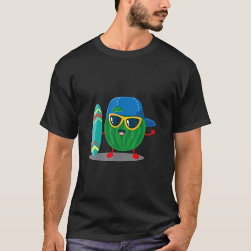 Watermelon Holding Surfboard On Beach Summer  T_Shirt