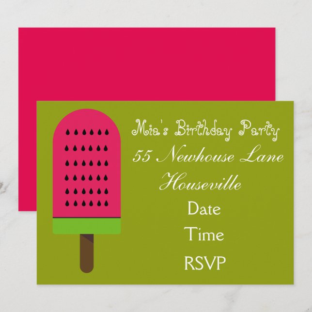 Watermelon ice-block popsicle girl Party Invitation (Front/Back)