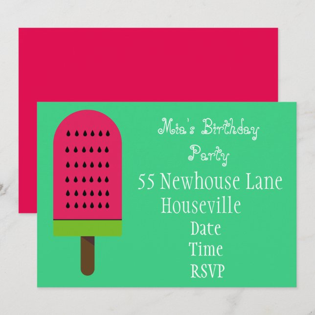 Watermelon ice-block popsicle girl Party Invitation (Front/Back)