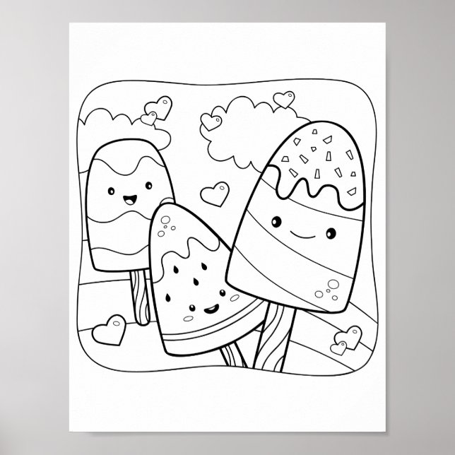Watermelon Ice Cream - Coloring Page Poster (Front)