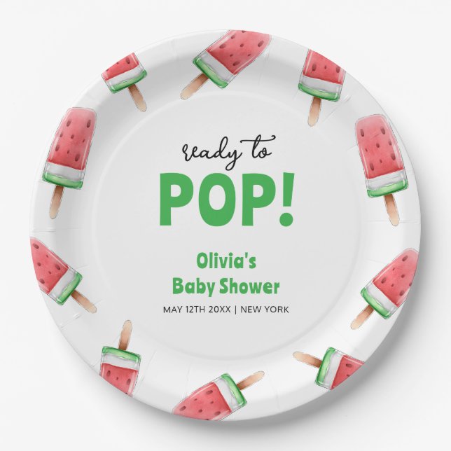 Watermelon Ice Cream Popcicle Baby Shower Paper Plates (Front)