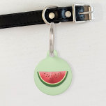 Watermelon Illustration On Green And Pet's Info Pet ID Tag<br><div class="desc">Destei's red and green color watermelon fruit slice illustration on a light green background color. On the other side there are two personalizable text areas where one is ideal for the name of the pet while the other one could be used for the owner's phone number.</div>