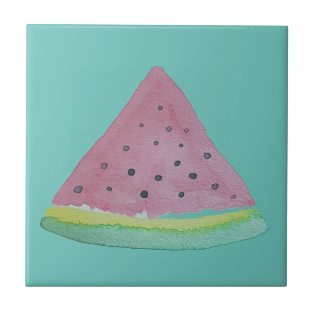 Watermelon Illustration Watercolor Hand-painted Ceramic Tile (Front)