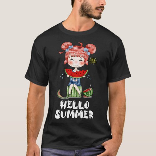 Watermelon Kawaii Anime Girl Hello Summer Fruit Me T_Shirt