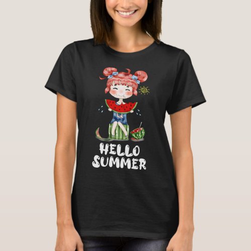 Watermelon Kawaii Anime Girl Hello Summer Fruit Me T_Shirt