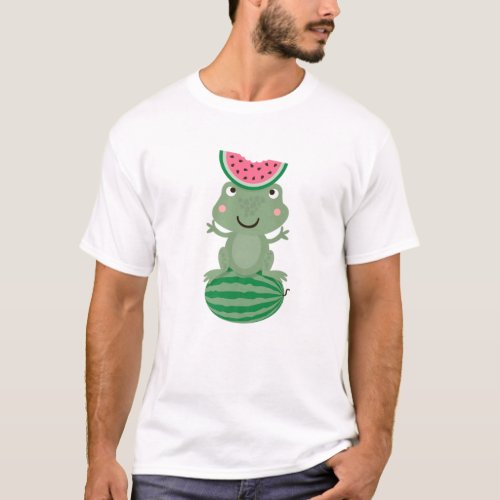 Watermelon Kawaii Cute Frog Cottagecore Aesthetic T_Shirt