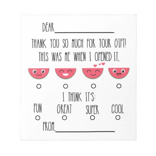 Watermelon Kids Thank You Notepad