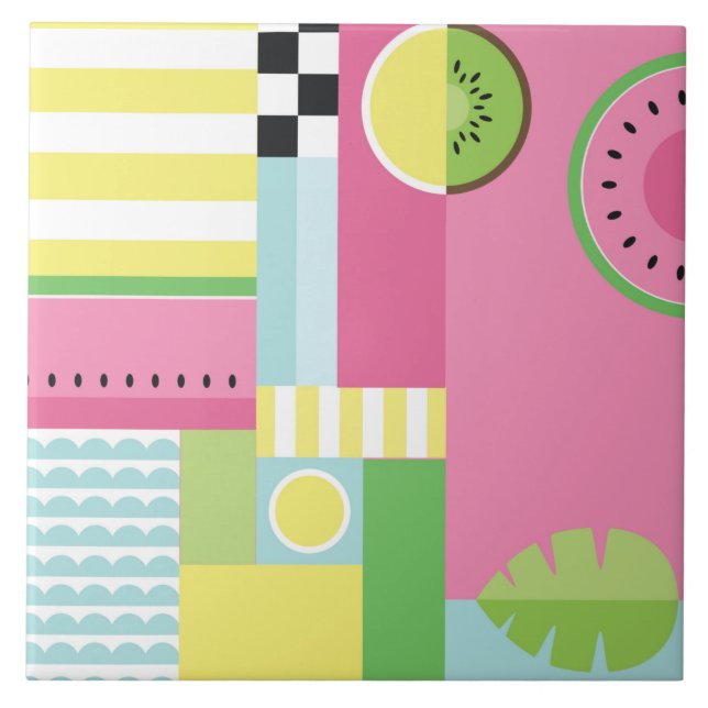 Watermelon, kiwi, summer fun colorful pattern ceramic tile (Front)