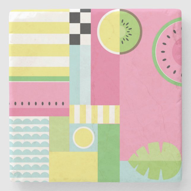 Watermelon, kiwi, summer fun colorful pattern  stone coaster (Front)
