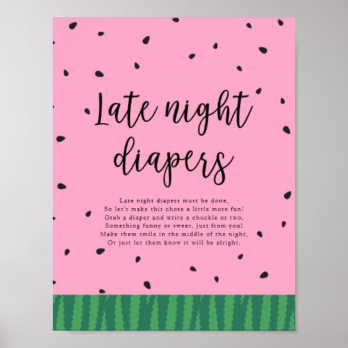 Watermelon Late Night Diapers Shower Game Sign
