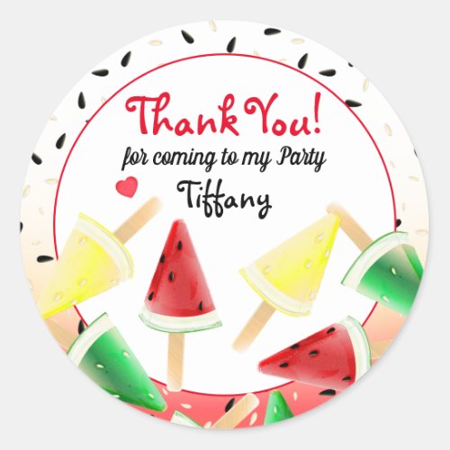 Watermelon Lemon Lime Fruit Popsicle  Thank You Classic Round Sticker