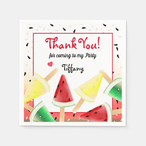 Watermelon Lemon Lime Fruit Popsicle  Thank You Napkins