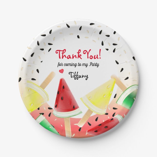 Watermelon Lemon Lime Fruit Popsicle | Thank You Paper Plates (Front)