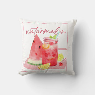 Watermelon Lemonade Watercolor Art Throw Pillow