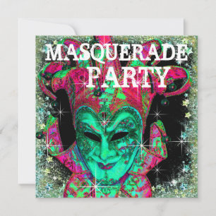 Watermelon Lime Green Hot Pink Masquerade Party Invitation
