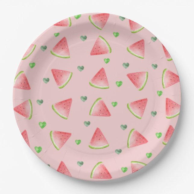Watermelon Love Pattern Paper Plates (Front)