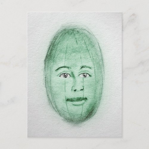 Watermelon Man Postcard _ Weird Art Green White