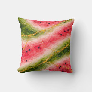 Watermelon Marble with Gold Veining Throw Pillow